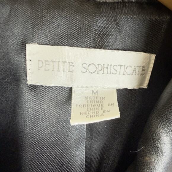 Petite Sophisticate Black Leather Blazer Jacket Women’s Size M Button Front - Picture 13 of 14